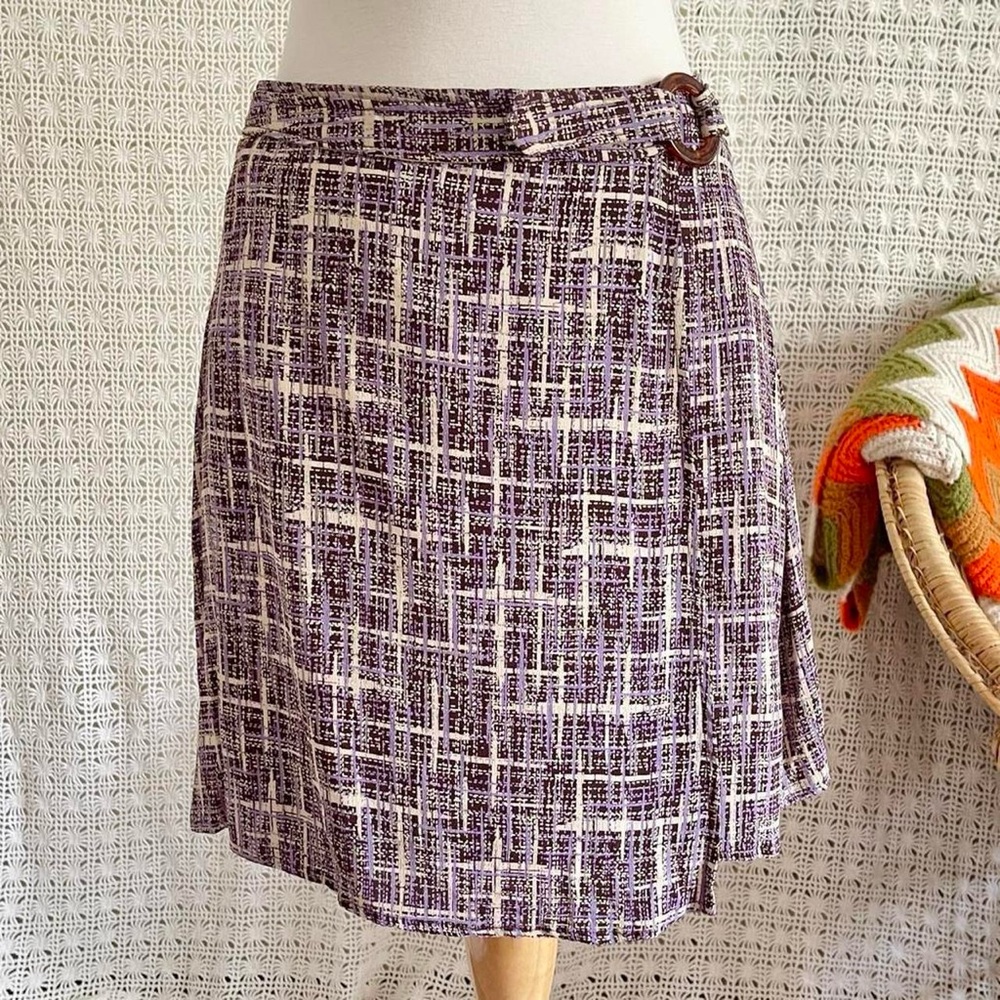 90s Y2K Vintage Express Purple Brown Plaid Mini Skirt Size Large Dark Academia
